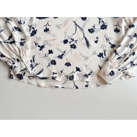 JOIE Yadra White Floral Double Faced 100% Silk Georgette V-Neck Blouse, Size L - Picture 10 of 16